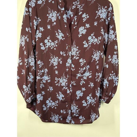 A8 - Joan Rivers Long Sleeve Blue Floral Blouse Size 4/Small - Picture 1 of 6